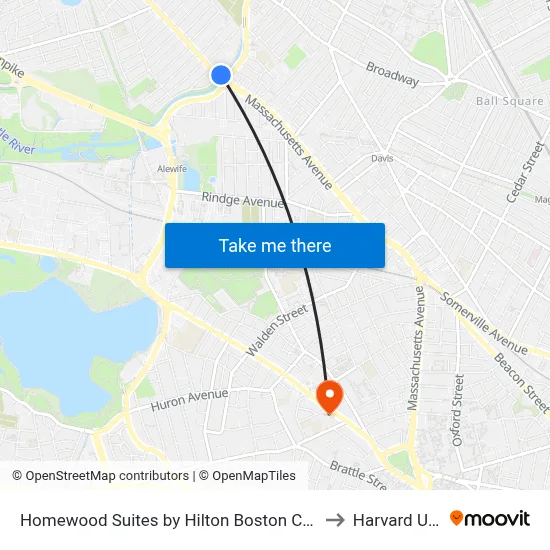 Homewood Suites by Hilton Boston Cambridge-Arlington, MA to Harvard University map
