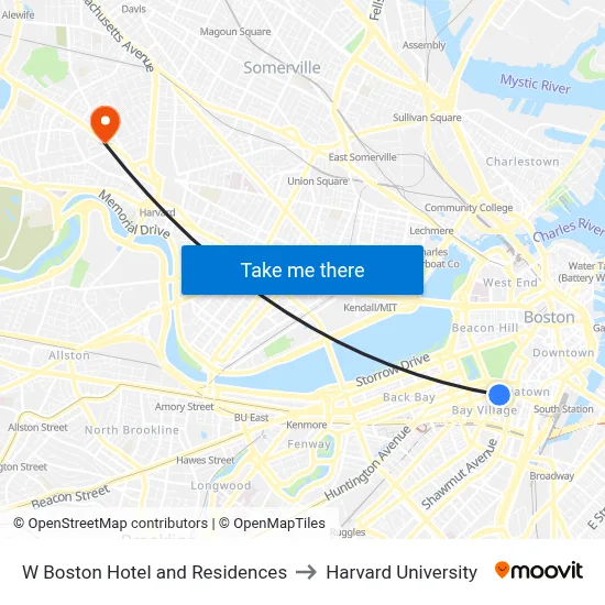 W Boston Hotel and Residences to Harvard University map