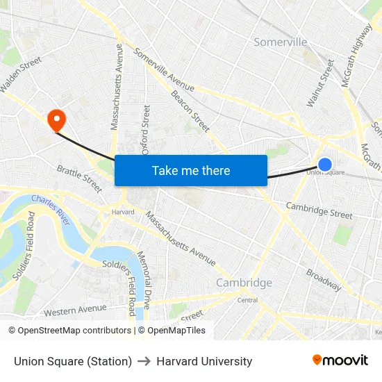 Union Square (Station) to Harvard University map