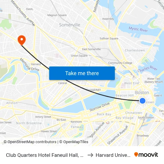 Club Quarters Hotel Faneuil Hall, Boston to Harvard University map