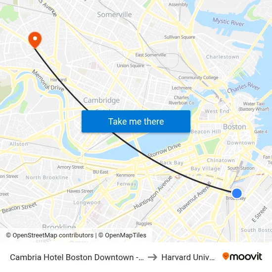 Cambria Hotel Boston Downtown - Seaport to Harvard University map