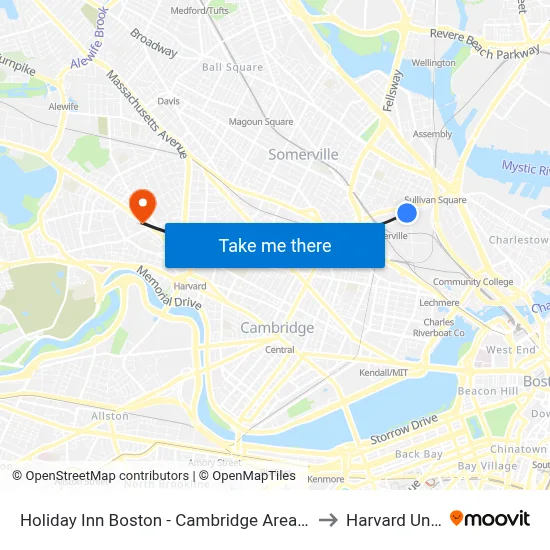Holiday Inn Boston - Cambridge Area by IHG, Somerville to Harvard University map