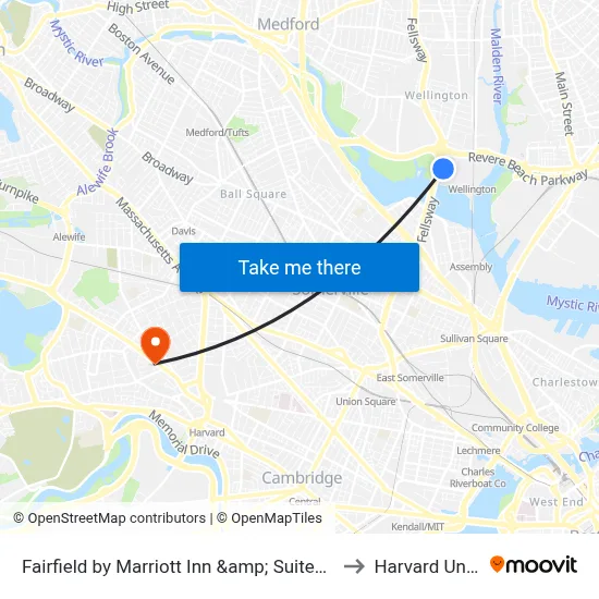 Fairfield by Marriott Inn &amp; Suites Boston Medford to Harvard University map
