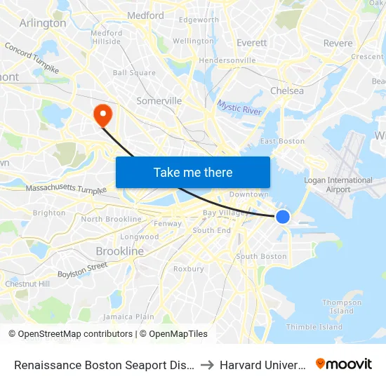 Renaissance Boston Seaport District to Harvard University map