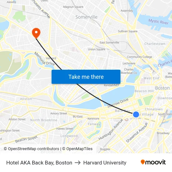 Hotel AKA Back Bay, Boston to Harvard University map