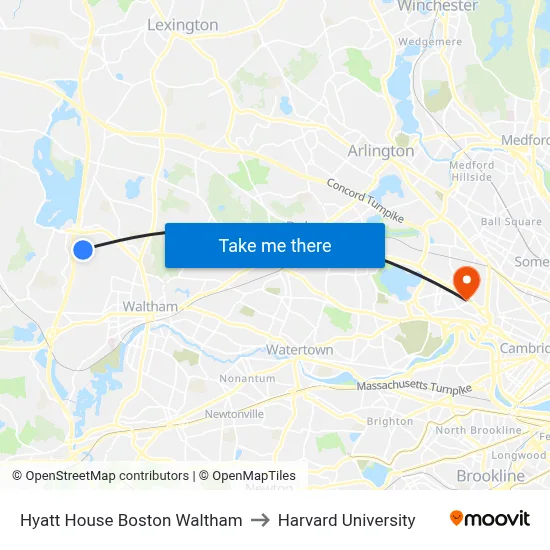 Hyatt House Boston Waltham to Harvard University map