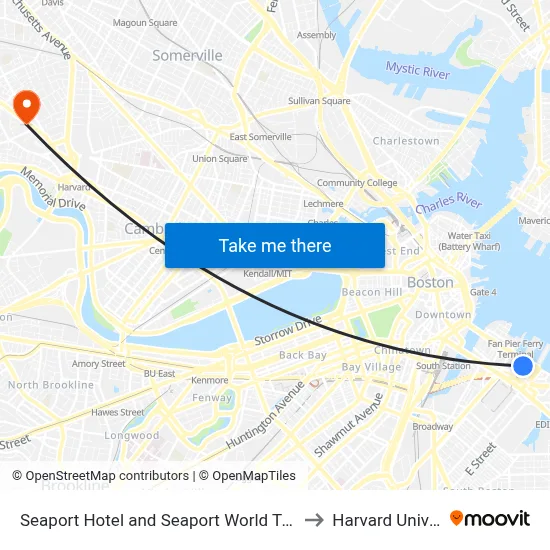 Seaport Hotel and Seaport World Trade Center to Harvard University map