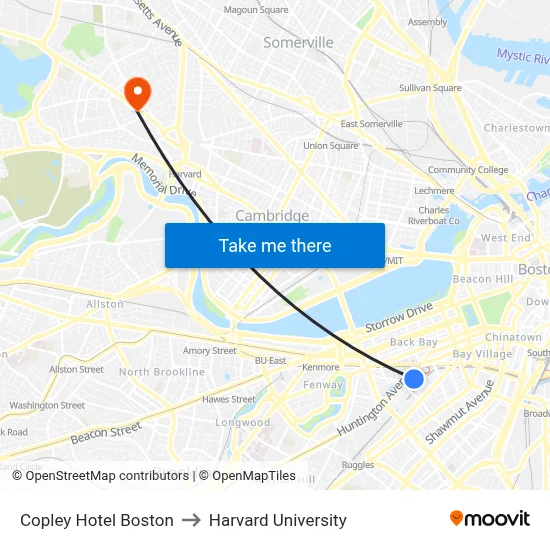 Copley Hotel Boston to Harvard University map