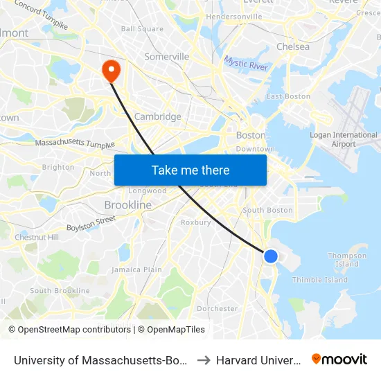 University of Massachusetts-Boston, 100 Morrissey Blvd to Harvard University map