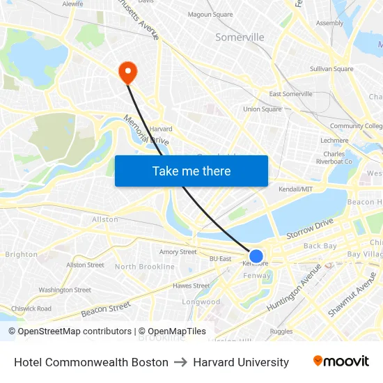 Hotel Commonwealth Boston to Harvard University map
