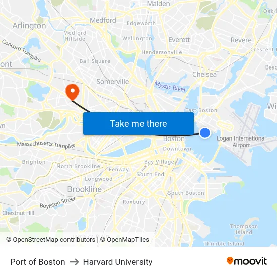 Port of Boston to Harvard University map
