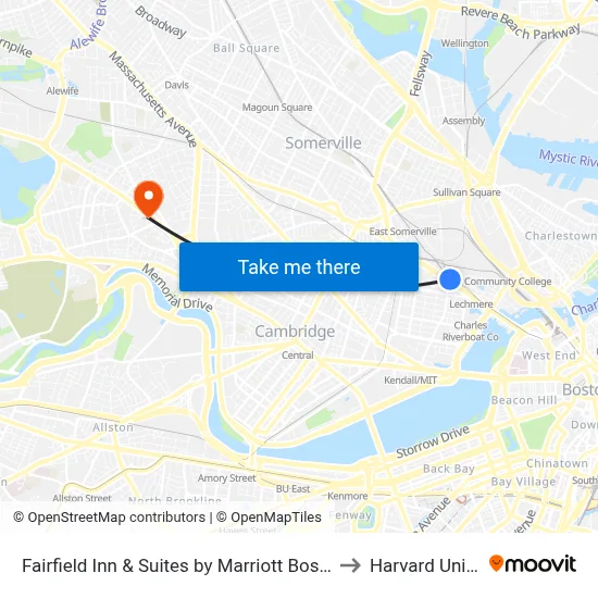 Fairfield Inn & Suites by Marriott Boston Cambridge to Harvard University map