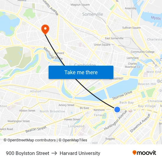 900 Boylston Street to Harvard University map