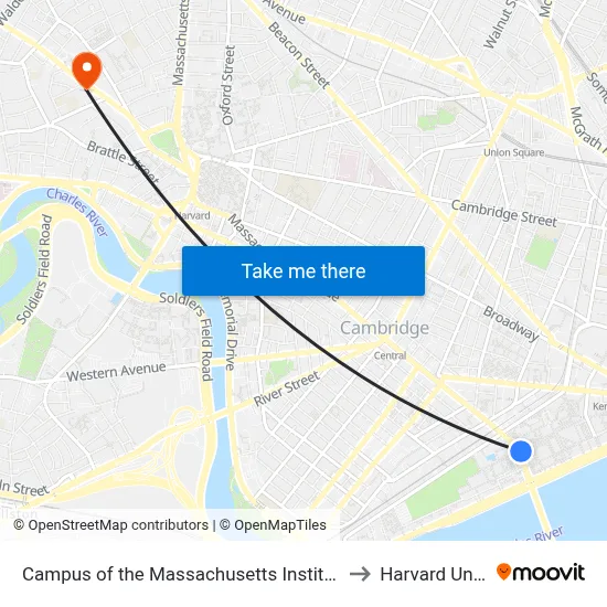 Campus of the Massachusetts Institute of Technology to Harvard University map