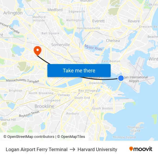 Logan Airport Ferry Terminal to Harvard University map