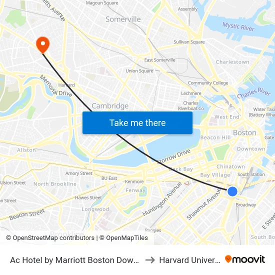 Ac Hotel by Marriott Boston Downtown to Harvard University map