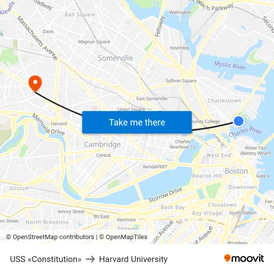 USS «Constitution» to Harvard University map