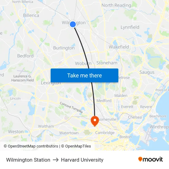 Wilmington Station to Harvard University map