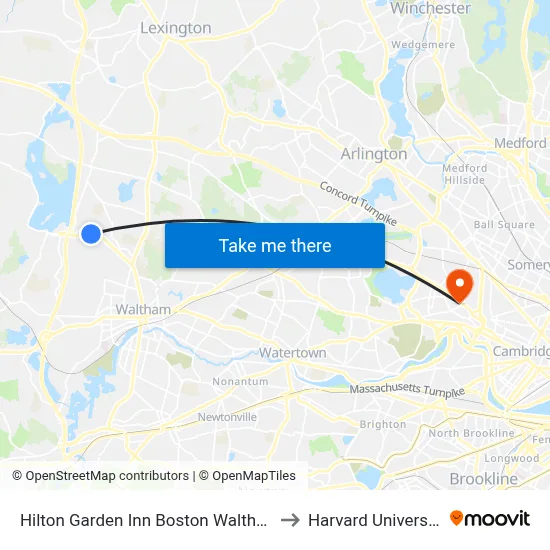 Hilton Garden Inn Boston Waltham to Harvard University map