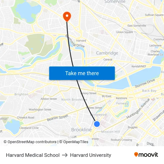 Harvard Medical School to Harvard University map
