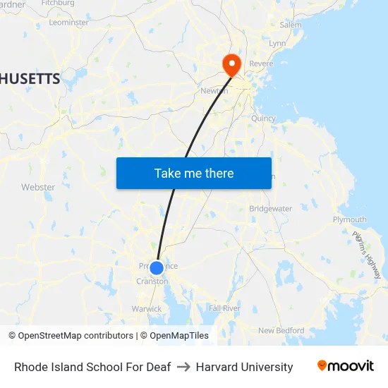 Rhode Island School For Deaf to Harvard University map