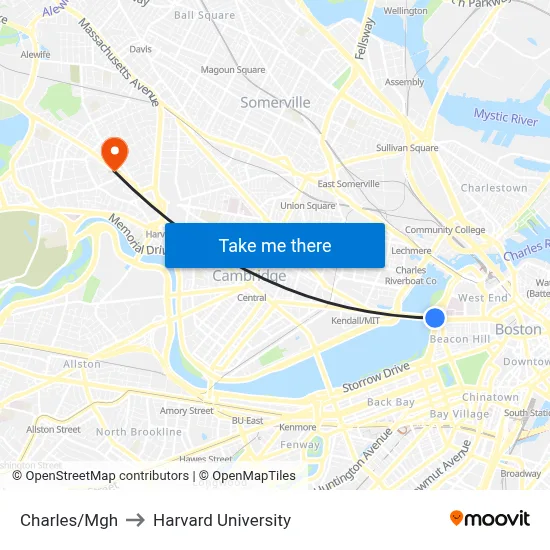 Charles/Mgh to Harvard University map