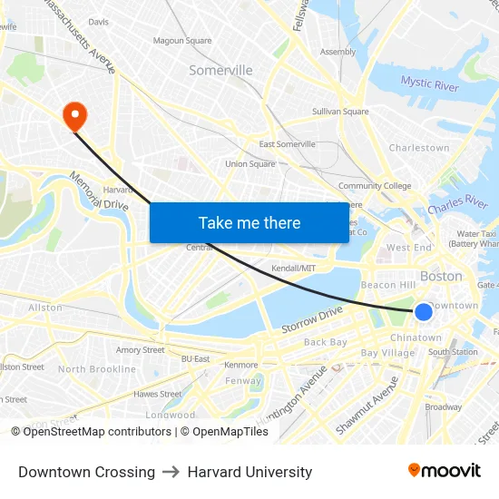 Downtown Crossing to Harvard University map