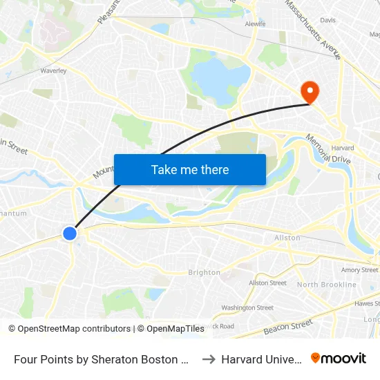 Four Points by Sheraton Boston Newton to Harvard University map