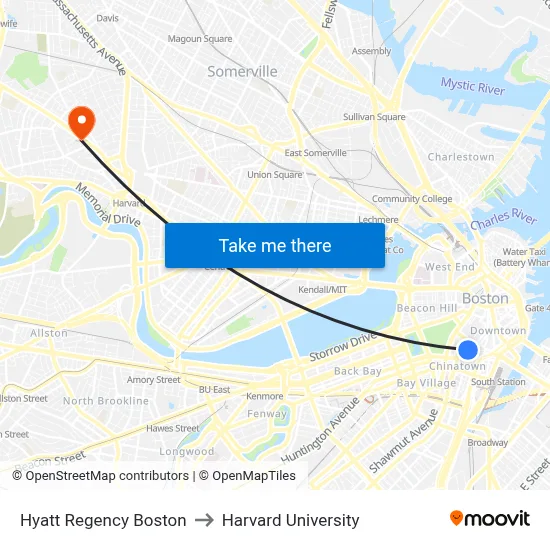 Hyatt Regency Boston to Harvard University map
