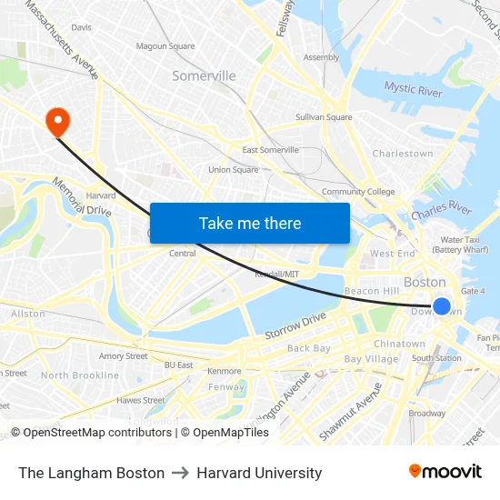 The Langham Boston to Harvard University map