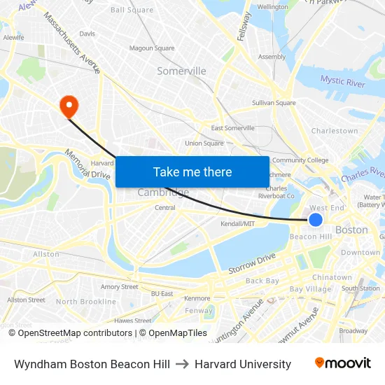Wyndham Boston Beacon Hill to Harvard University map