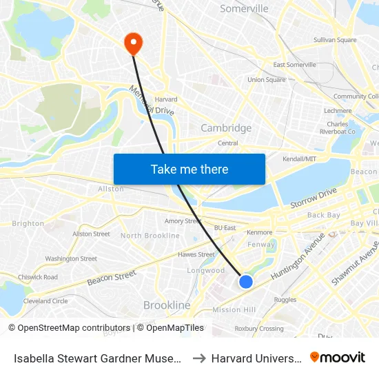 Isabella Stewart Gardner Museum to Harvard University map
