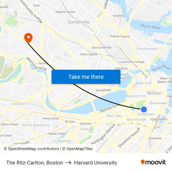 The Ritz-Carlton, Boston to Harvard University map