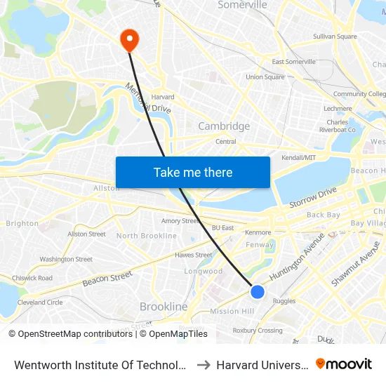 Wentworth Institute Of Technology to Harvard University map