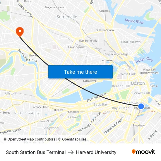 South Station Bus Terminal to Harvard University map