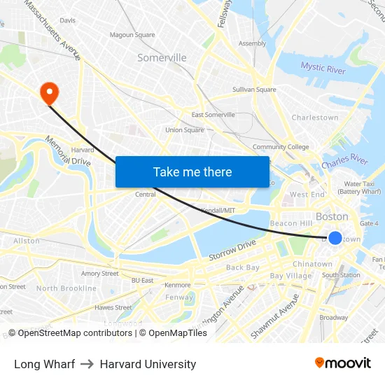 Long Wharf to Harvard University map