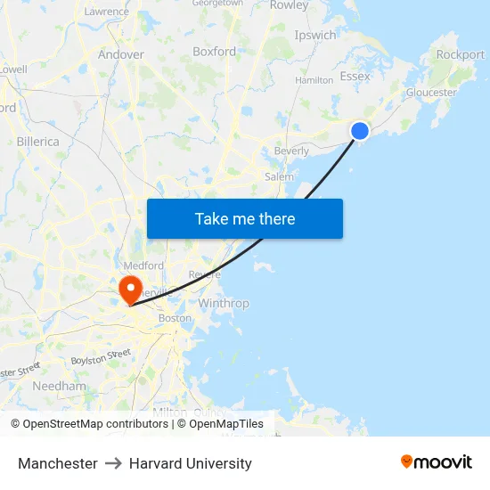 Manchester to Harvard University map