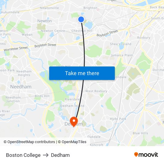 Boston College to Dedham map