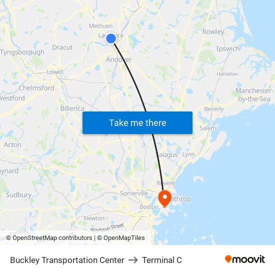 Buckley Transportation Center to Terminal C map