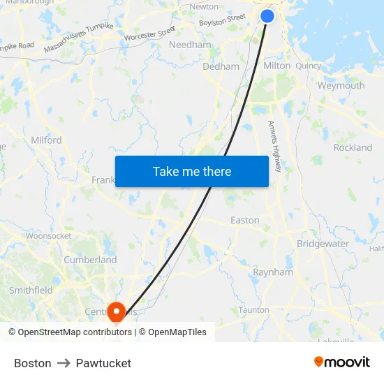 Boston to Pawtucket map