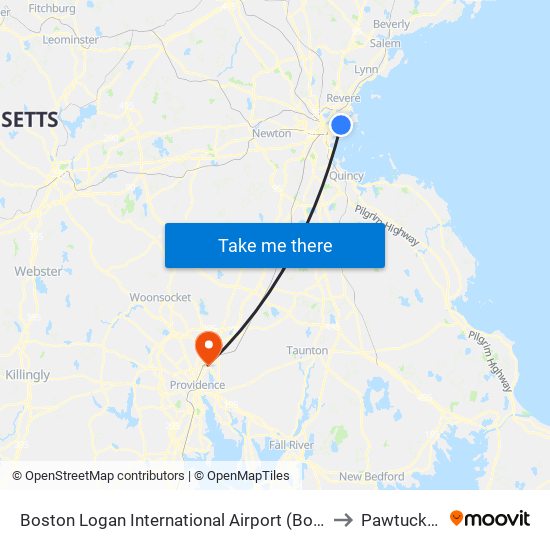 Boston Logan International Airport (Bos) to Pawtucket map