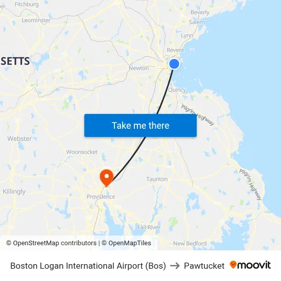 Boston Logan International Airport (Bos) to Pawtucket map