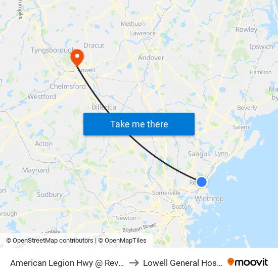 American Legion Hwy @ Revere St to Lowell General Hospital map