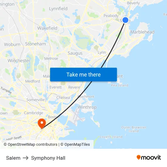 Salem to Symphony Hall map