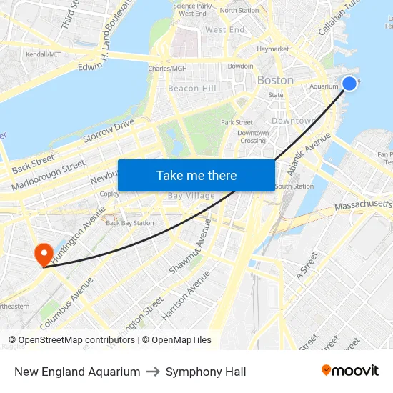 New England Aquarium to Symphony Hall map