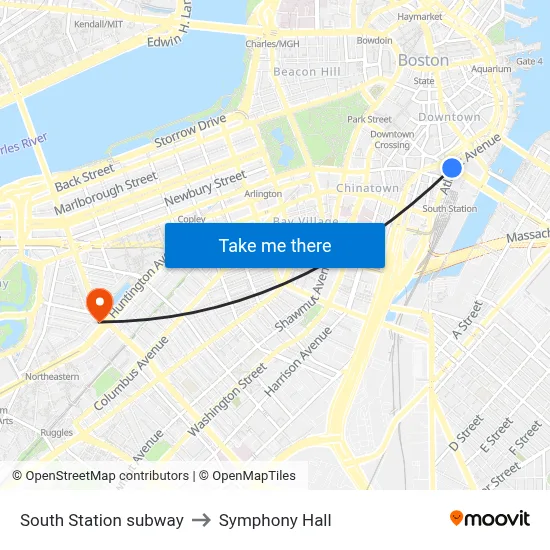 South Station subway to Symphony Hall map