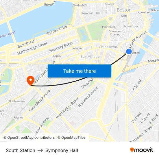 South Station to Symphony Hall map