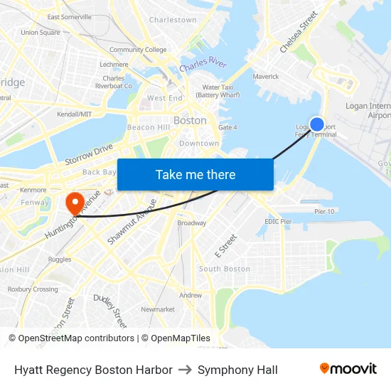 Hyatt Regency Boston Harbor to Symphony Hall map