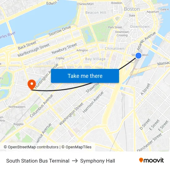 South Station Bus Terminal to Symphony Hall map