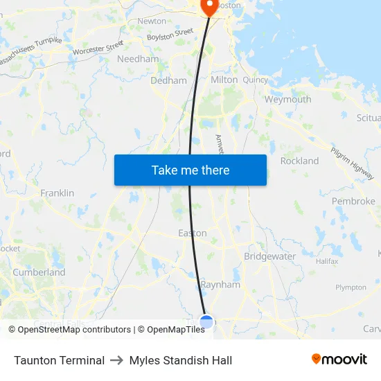 Taunton Terminal to Myles Standish Hall map
